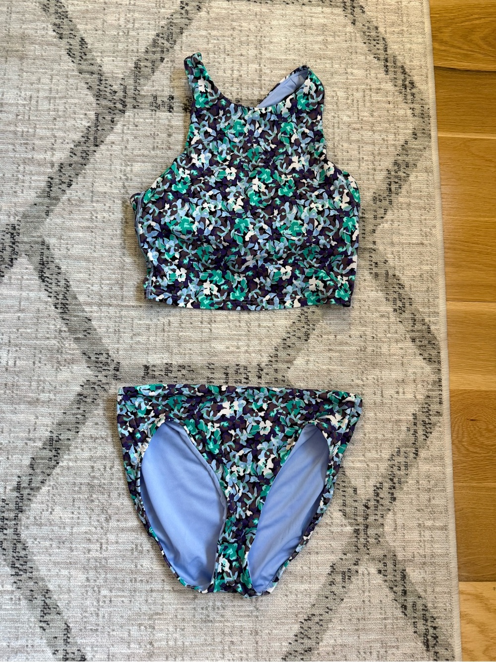 Athleta Floral Camo Bikini Bottoms in Light Blue, Teal & Navy